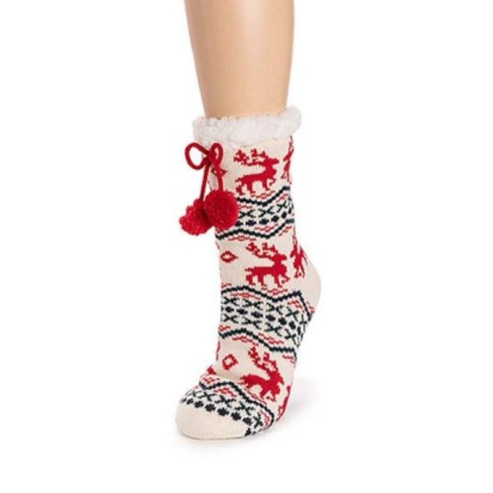 MUK LUKS L/XL Womens Cabin SOCKS Reindeer (Shoe Szs 8-10) NWT